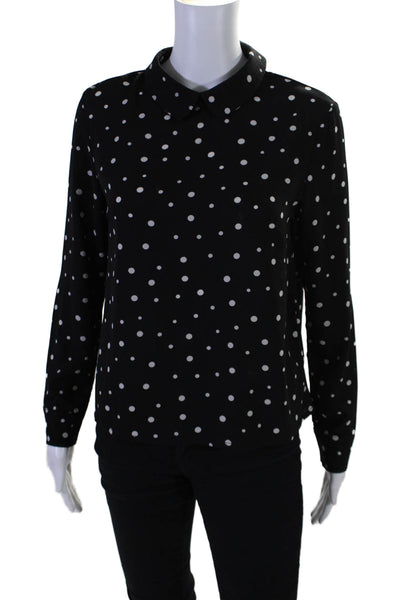 Sweewe Womens Polka Dot Collared Long Sleeve Pullover Blouse Top Black Size M