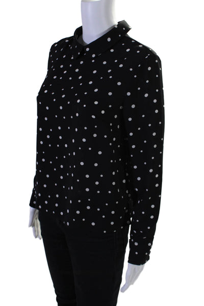 Sweewe Womens Polka Dot Collared Long Sleeve Pullover Blouse Top Black Size M