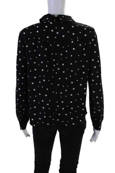 Sweewe Womens Polka Dot Collared Long Sleeve Pullover Blouse Top Black Size M