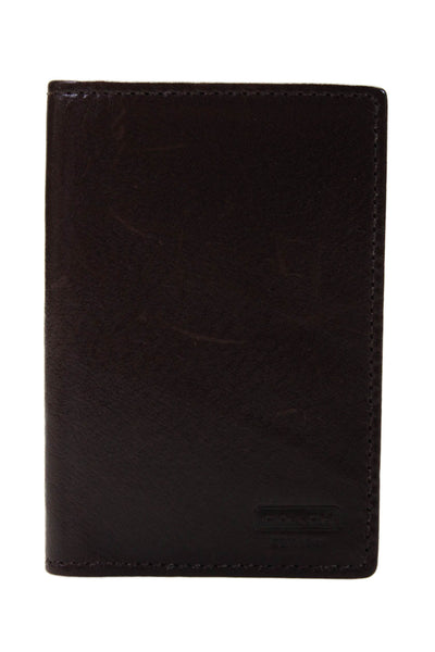 Coach Womens Leather Embossed Textured Folded Flapped Card Wallet Dark Brown