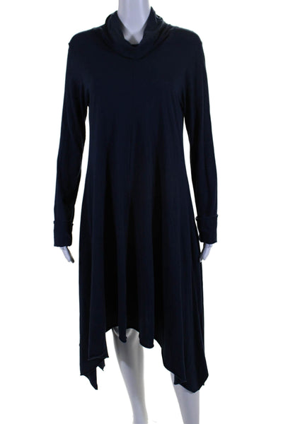 Oak Womens Long Sleeve Asymmetric Hem Turtleneck Tunic Dress Blue Size S/M