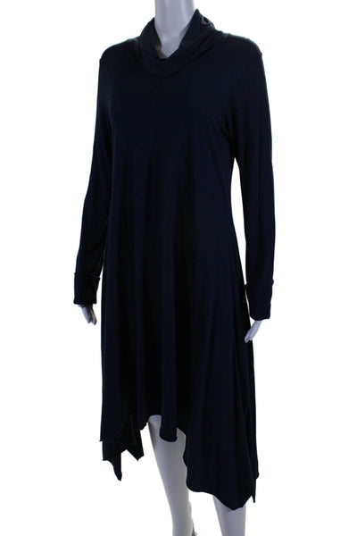 Oak Womens Long Sleeve Asymmetric Hem Turtleneck Tunic Dress Blue Size S/M