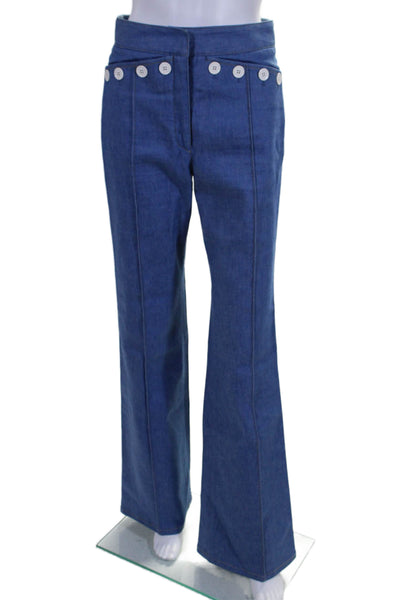 Derek Lam Women's High Waist Flat Front Bootcut Sailor Pants Blue Size 2