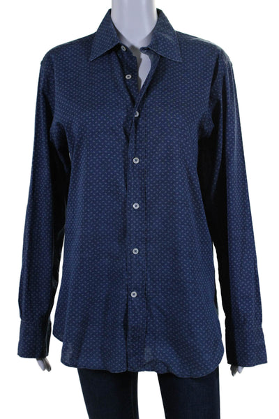 Canali Women's Collared Long Sleeves Button Down Shirt Blue Size S