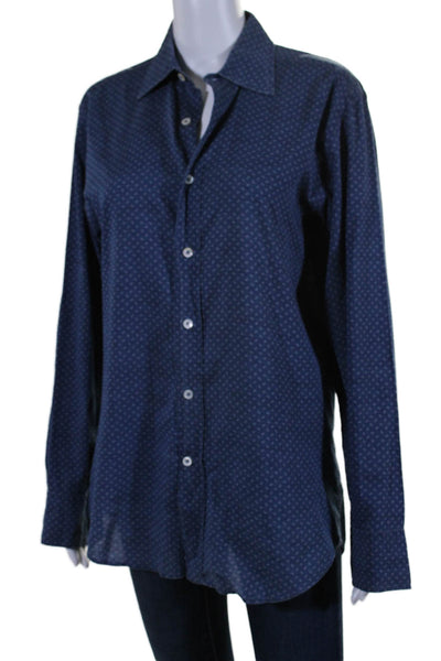 Canali Women's Collared Long Sleeves Button Down Shirt Blue Size S