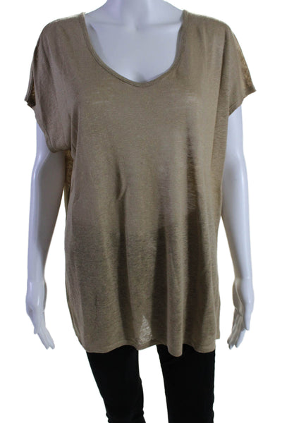 Vince Womens Brown Linen Scoop Neck Cap Sleeve Tee Top Size S