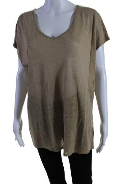 Vince Womens Brown Linen Scoop Neck Cap Sleeve Tee Top Size S