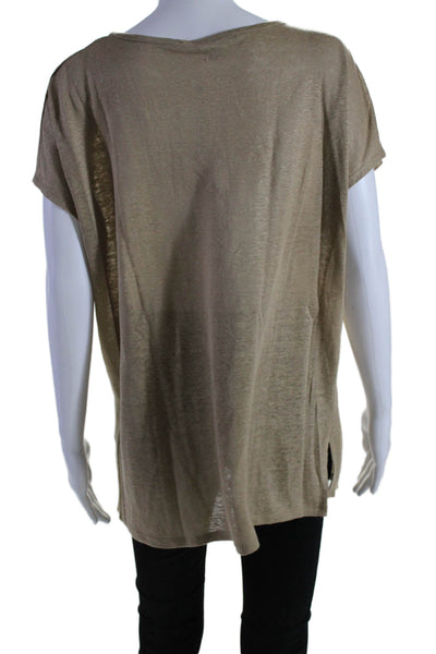 Vince Womens Brown Linen Scoop Neck Cap Sleeve Tee Top Size S