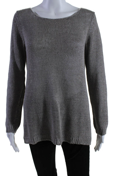 Vince Womens Gray Linen Open Knit Crew Neck Long Sleeve Sweater Top Size S