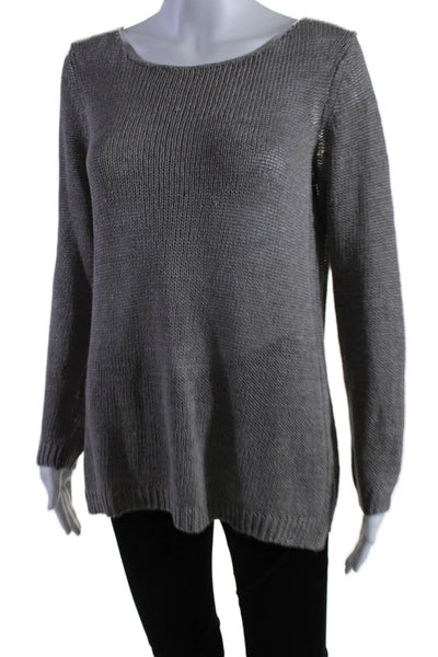 Vince Womens Gray Linen Open Knit Crew Neck Long Sleeve Sweater Top Size S