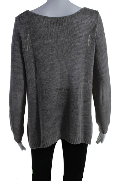 Vince Womens Gray Linen Open Knit Crew Neck Long Sleeve Sweater Top Size S