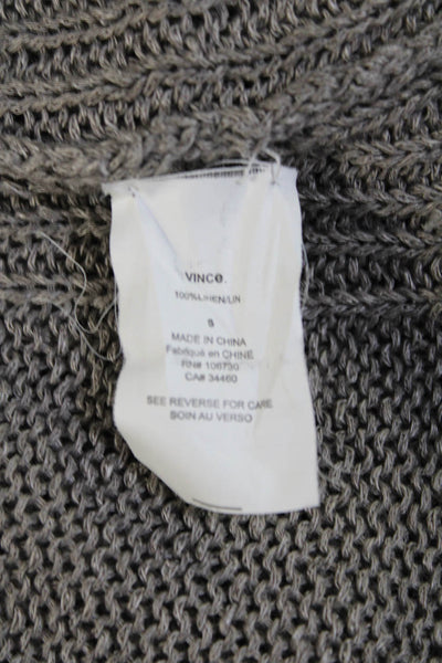 Vince Womens Gray Linen Open Knit Crew Neck Long Sleeve Sweater Top Size S