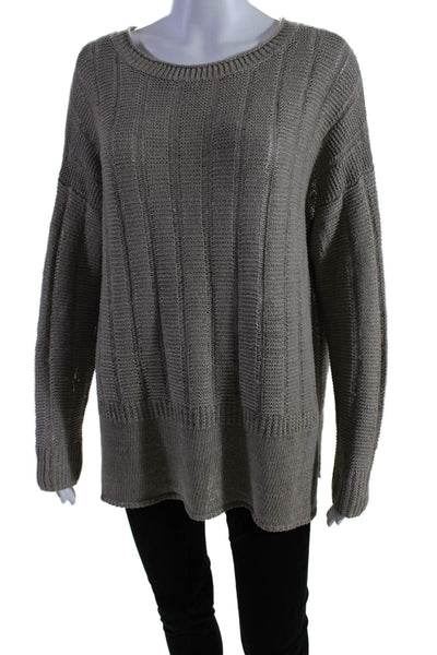 Vince Womens Beige Open Knit Linen Crew Neck Long Sleeve Sweater Top Size M