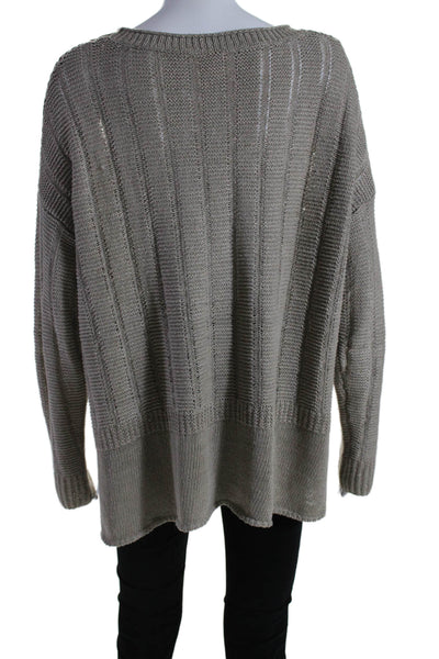 Vince Womens Beige Open Knit Linen Crew Neck Long Sleeve Sweater Top Size M