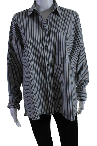 Vince Womens Gray Striped Collar Long Sleeve Button Down Shirt Size S