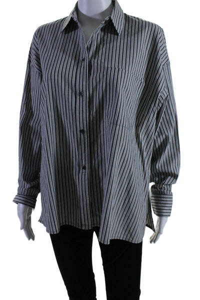 Vince Womens Gray Striped Collar Long Sleeve Button Down Shirt Size S