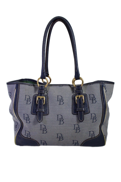 Dooney & Bourke Womens Navy Printed Canvas Leather Trim Large Tote Bag Handbag