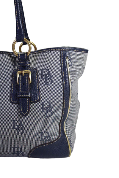 Dooney & Bourke Womens Navy Printed Canvas Leather Trim Large Tote Bag Handbag