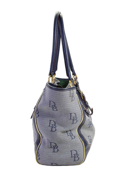 Dooney & Bourke Womens Navy Printed Canvas Leather Trim Large Tote Bag Handbag