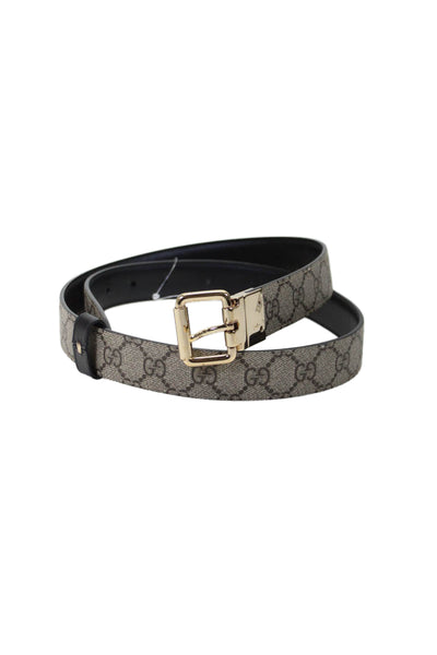 Gucci Men's Buckle Closure Logo Print Leather Belt Black Size 46