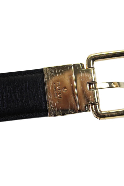 Gucci Men's Buckle Closure Logo Print Leather Belt Black Size 46