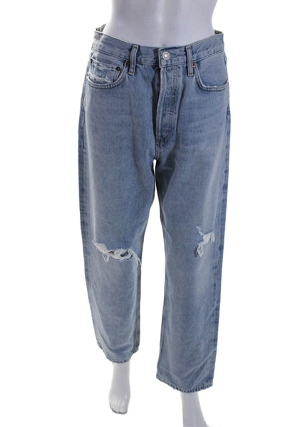 Agolde  Womens Cotton Distressed 5 Pocket High-Rise Straight Jeans Blue Size 27