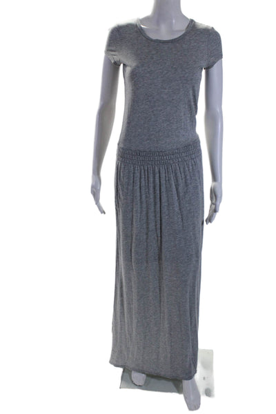 Splendid Womens Cotton Blend Elastic Waist Short Sleeve Maxi Dress Gray Size XS