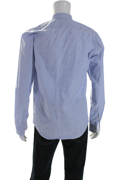 Scotch & Soda Mens Cotton Embroidered Long Sleeve Button Up Shirt Blue Size M