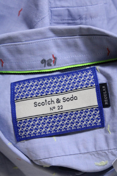 Scotch & Soda Mens Cotton Embroidered Long Sleeve Button Up Shirt Blue Size M