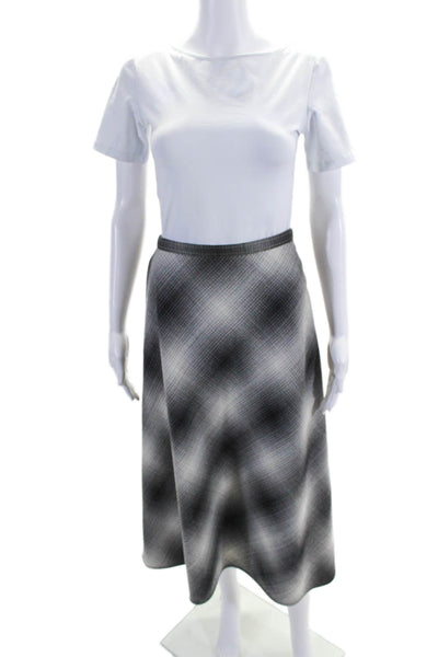 Christian Dior Womens Gray Wool Plaid Side Zip Lined Midi A-line Skirt Size 10