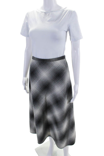 Christian Dior Womens Gray Wool Plaid Side Zip Lined Midi A-line Skirt Size 10