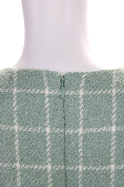 Oscar de la Renta Womens Green Wool Blend Plaid Belt Lined Shift Dress Size 8