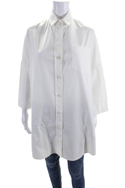Stephan Janson Womens White Collar Long Sleeve Button Down Tunic Shirt Size S