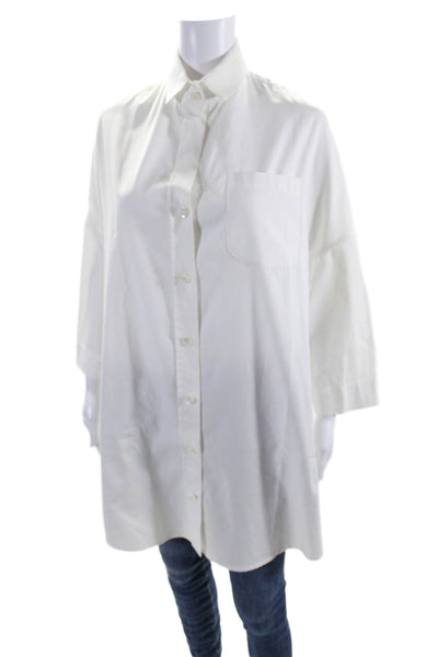 Stephan Janson Womens White Collar Long Sleeve Button Down Tunic Shirt Size S