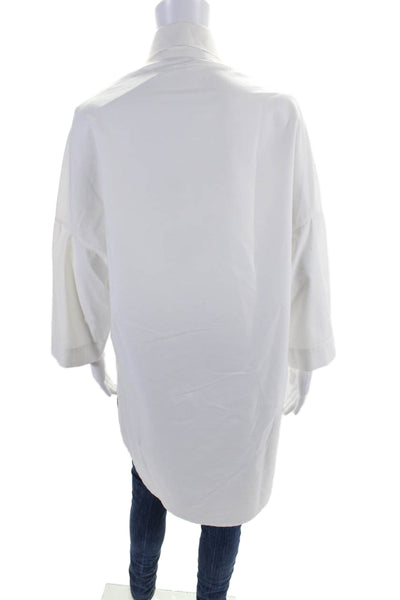 Stephan Janson Womens White Collar Long Sleeve Button Down Tunic Shirt Size S