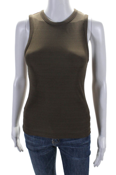 Goldsign Womens Tight Rib Knit Scoop Neck Tank Top Green Size Small