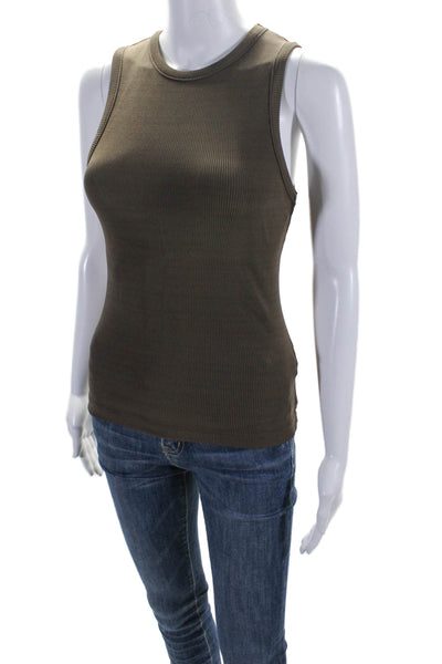 Goldsign Womens Tight Rib Knit Scoop Neck Tank Top Green Size Small