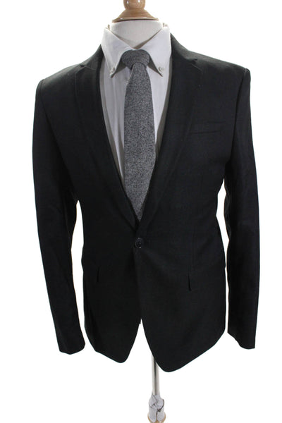 Zara Mens LLong Sleeve Notched Lapel One Button Blazer Black Size 42