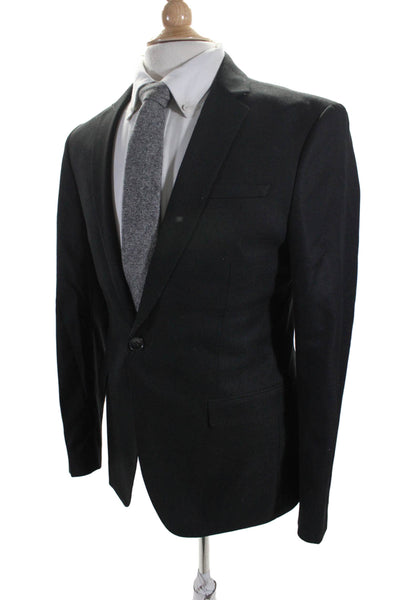 Zara Mens LLong Sleeve Notched Lapel One Button Blazer Black Size 42