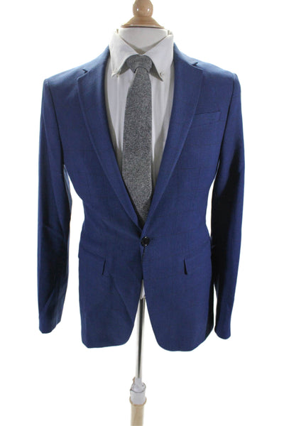 Zara Mens Long Sleeve Notched Kapek One Button Blazer Wool Blue Size 40