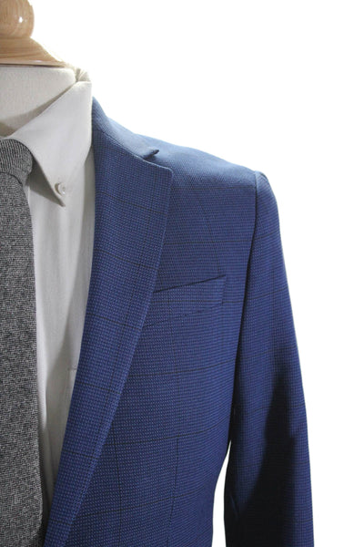 Zara Mens Long Sleeve Notched Kapek One Button Blazer Wool Blue Size 40