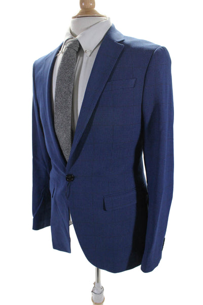 Zara Mens Long Sleeve Notched Kapek One Button Blazer Wool Blue Size 40