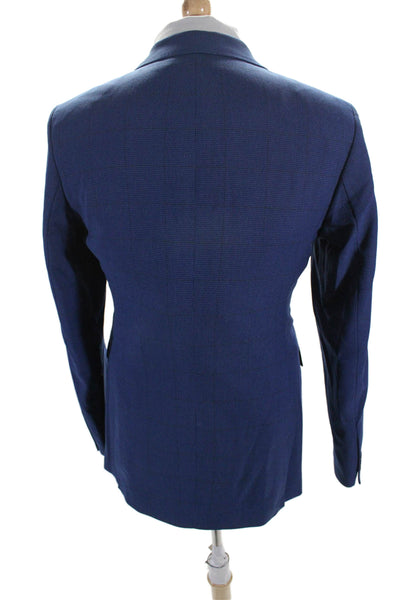 Zara Mens Long Sleeve Notched Kapek One Button Blazer Wool Blue Size 40