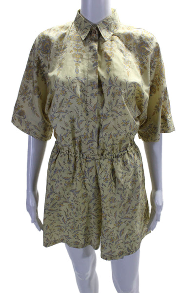 Kamala Kaftan Womens Silk Yellow Floral Collar Short Sleeve Romper Size M//L