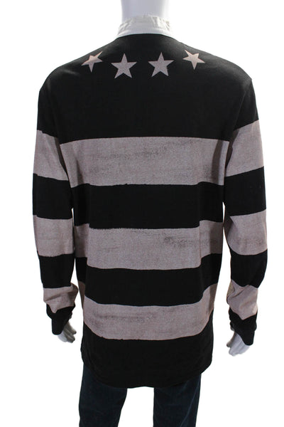 Givenchy Mens Cotton Black Beige Striped Henley Long Sleeve Sweater Top Size L