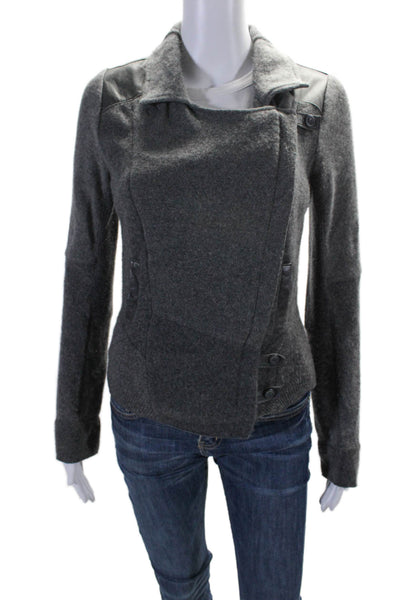 Burning Torch Womens Full Zip Leather Trim Asymmetric Knit Jacket Gray Size XS