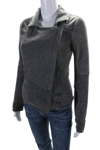 Burning Torch Womens Full Zip Leather Trim Asymmetric Knit Jacket Gray Size XS