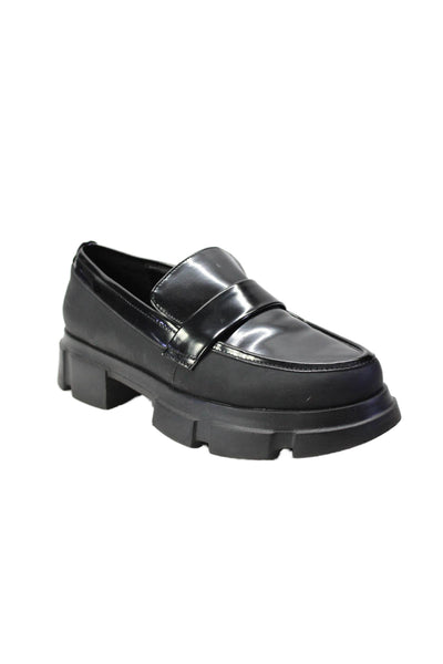 Actitude Womens Faux Leather Round Neck Slip On Platform Loafers Black Size 37 7