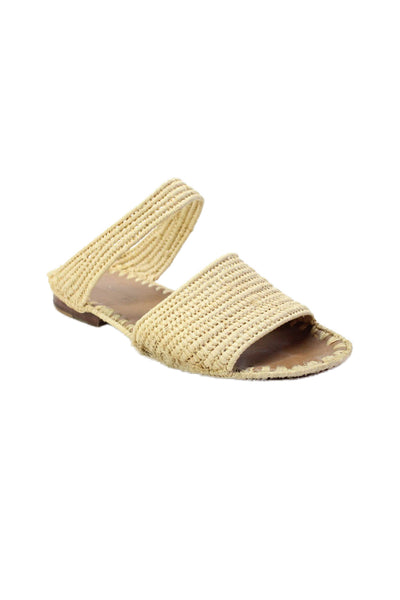 Carrie Forbes Womens Woven Double Strap Slide On Sandals Flats Beige Size 38 8