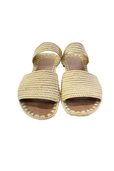 Carrie Forbes Womens Woven Double Strap Slide On Sandals Flats Beige Size 38 8